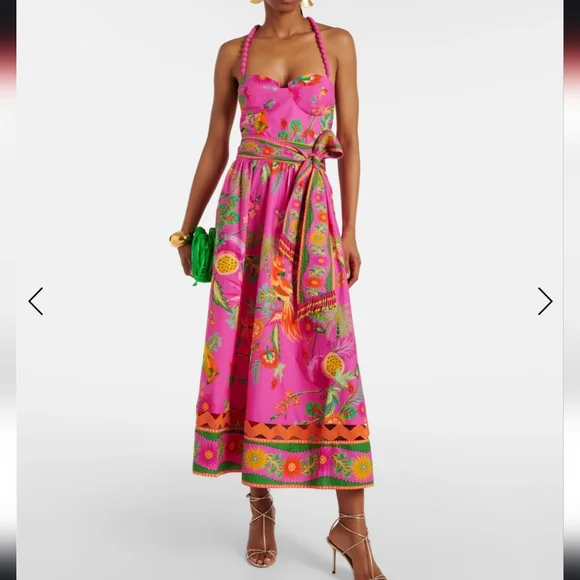 FARM Rio Vibrant Pink Midi Dress with Orange Accents - Picture 2 of 14